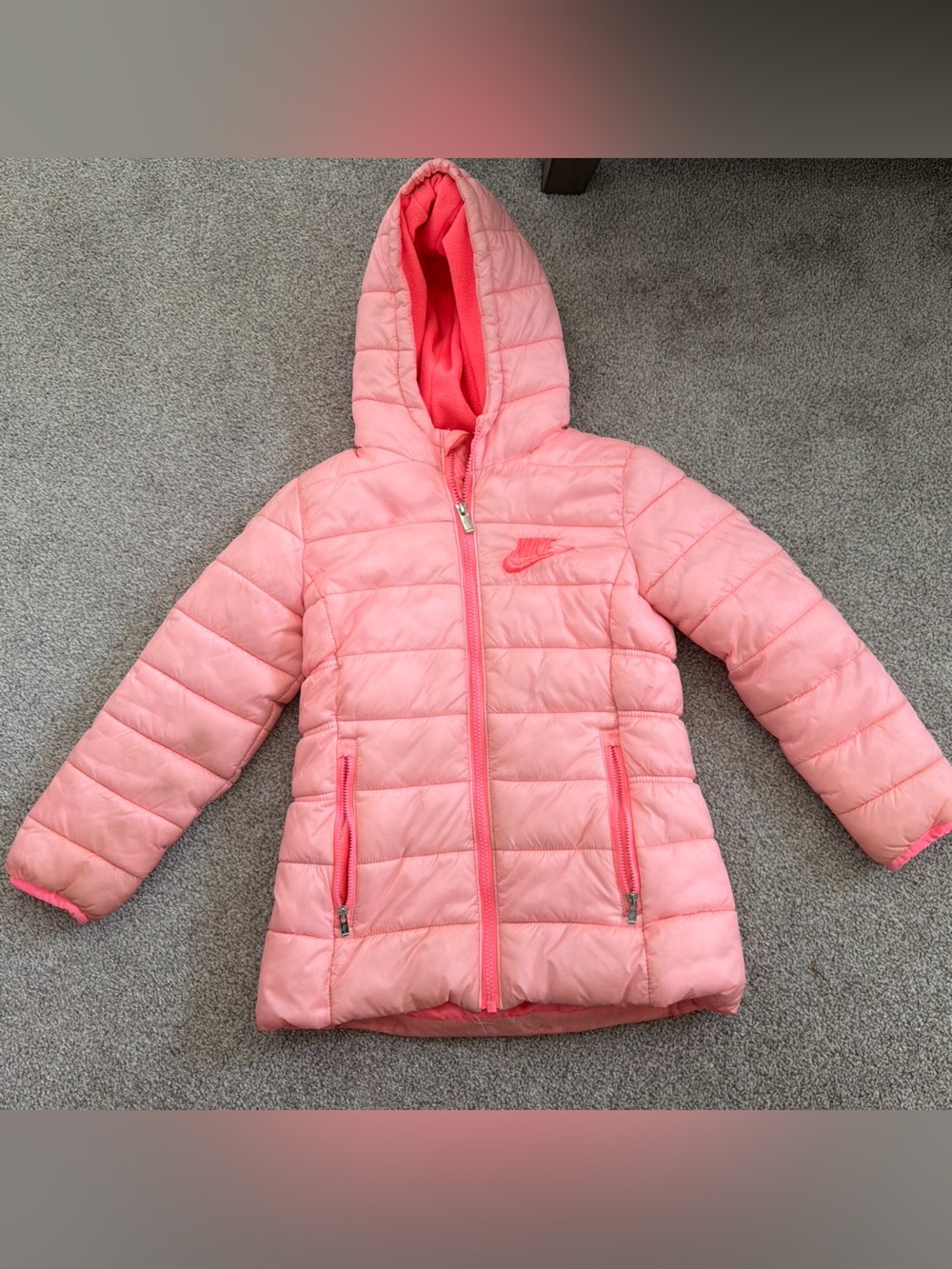 Nike Girls Coral Pink Quilted Hooded Puffer Jacket
